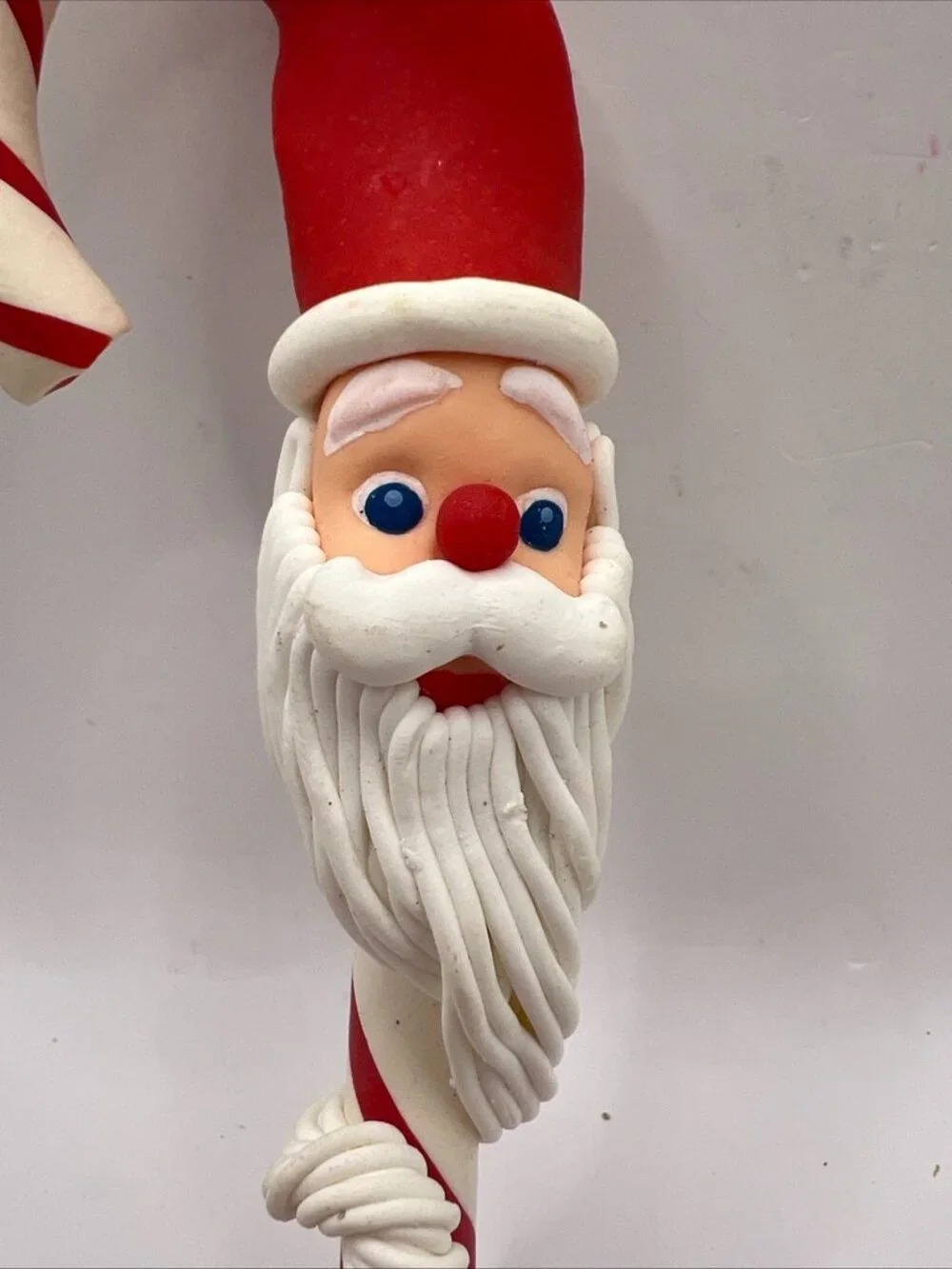 Candy Cane with Santa Face Christmas Ornament Rubber Cartoon Santa 7”